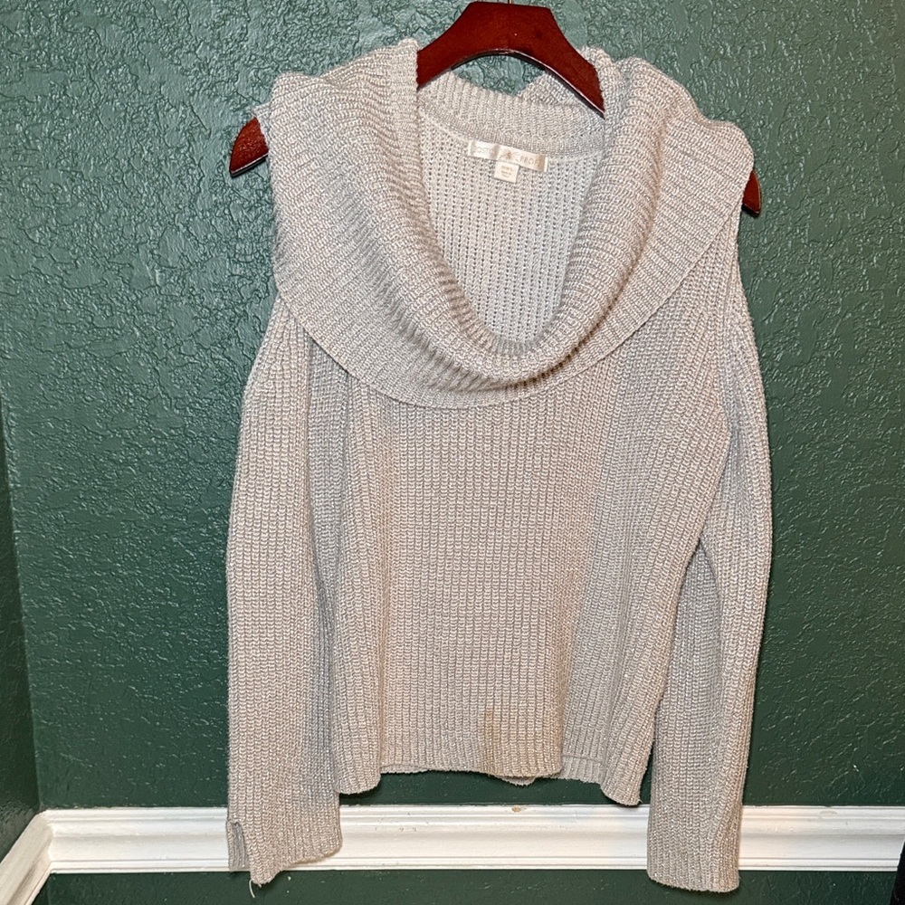 Boston Proper Women's Oversized Cowl Neck Sweater Large Silver Gray